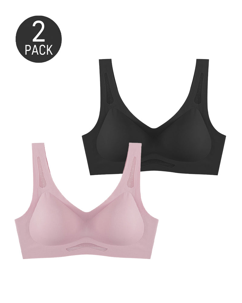 2-Pack Deep V Seamless Breathable Mesh Cutout Vest Bra