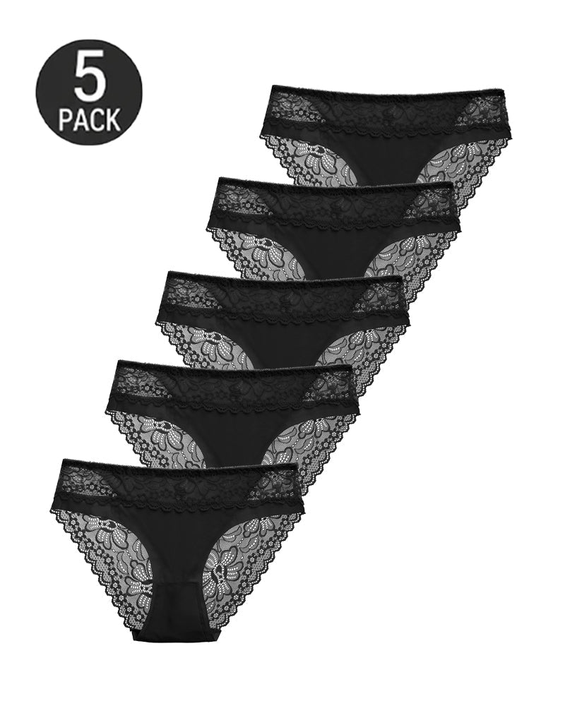5-Pack Sexy Seamless Ice Silk Lace Patchwork Breathable Panties
