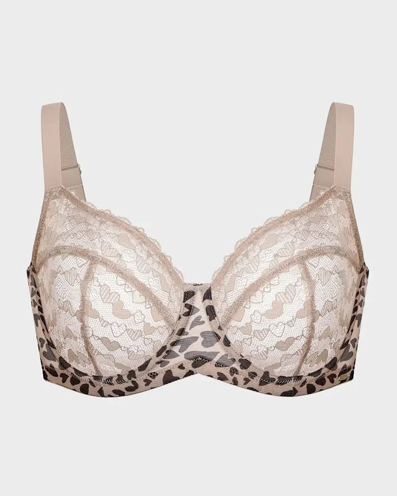 Plus Size Sexy Leopard Heart Lace Push-Up Bra