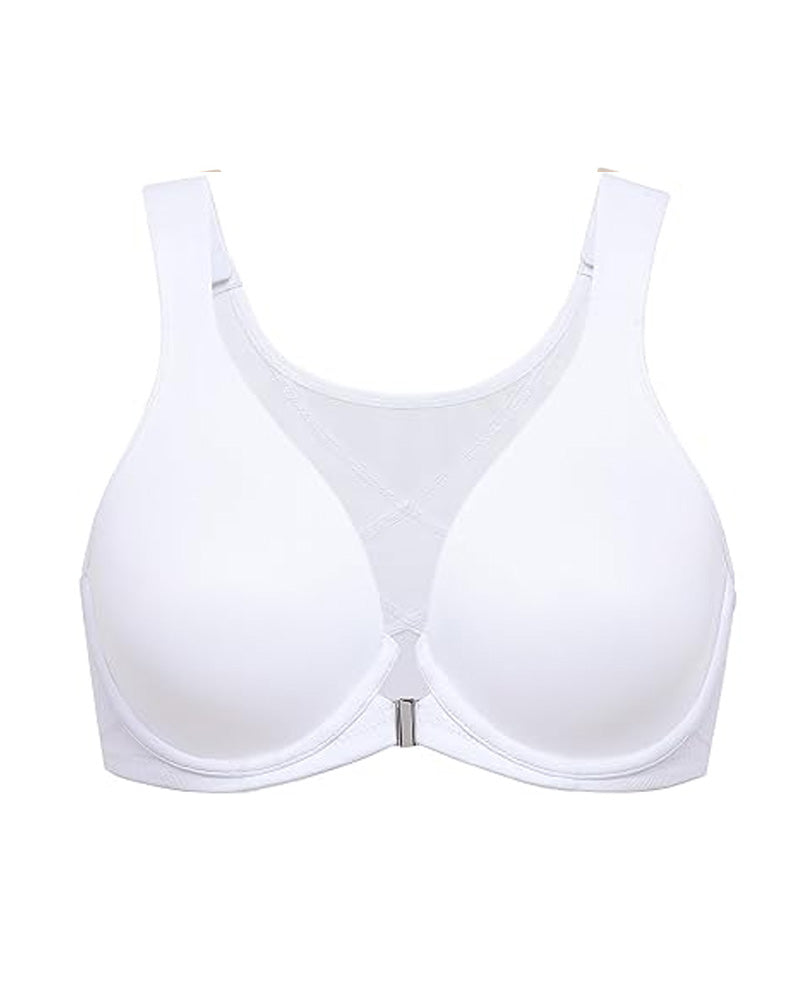 Front Closure Deep V Underwire Cross Mesh Back Bra