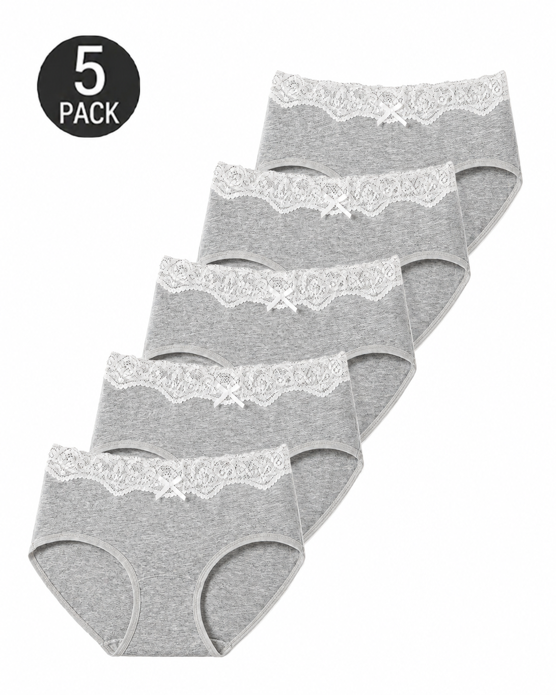5-Pack Pure Cotton Breathable Lace Trim Panties
