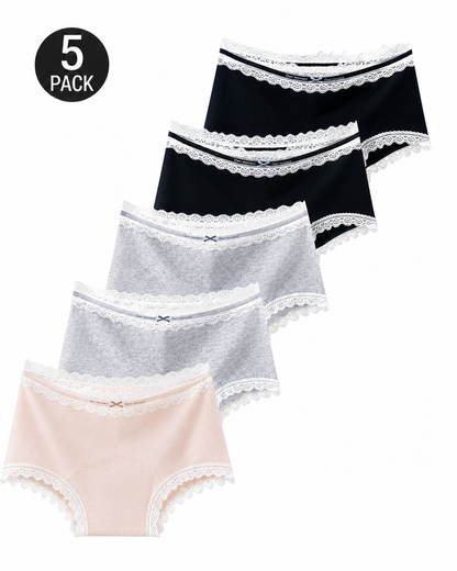 5-Pack Pure Cotton Lace Trim Antibacterial Panties