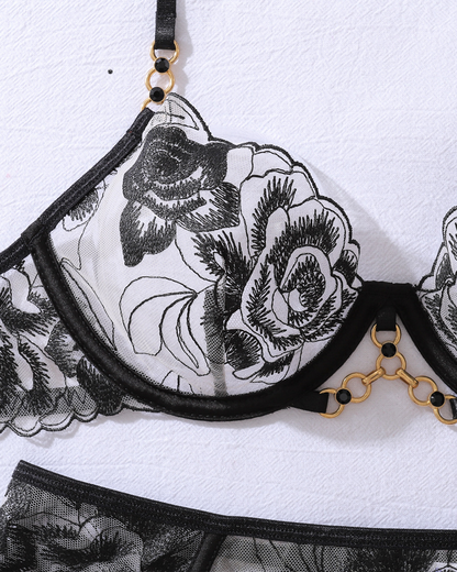 Luxury Floral Embroidered Shapewear Lingerie Set