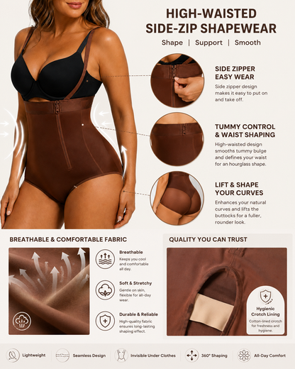 Highly Breathable High-Waisted Side-Zip Shapewear Bodysuits