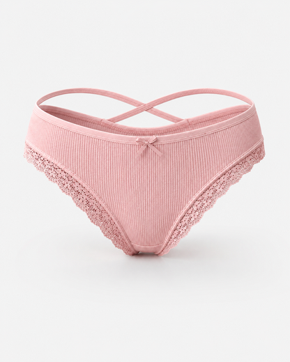 5-Pack Comfortable Cotton Cross-Strap Lace Trim Panties