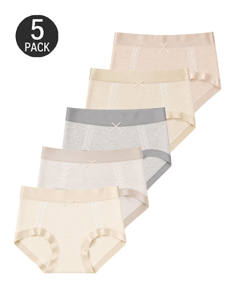 5-Pack Pure Cotton Antibacterial Lace Trim Elastic Panties