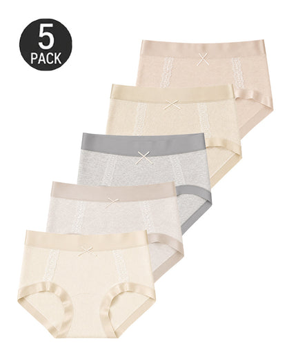 5-Pack Pure Cotton Antibacterial Lace Trim Elastic Panties
