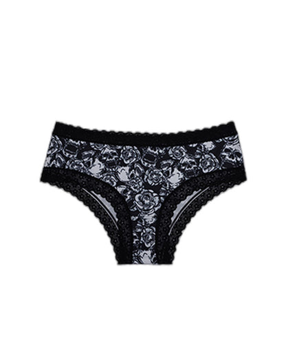 Rose Print Lace Trim High-Stretch Comfort Mid-Rise Women's Panties