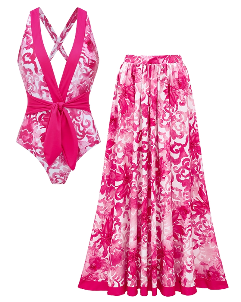 Sexy Cut-Out Floral Print Swimsuit Set