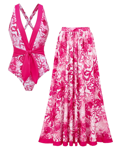 Sexy Cut-Out Floral Print Swimsuit Set