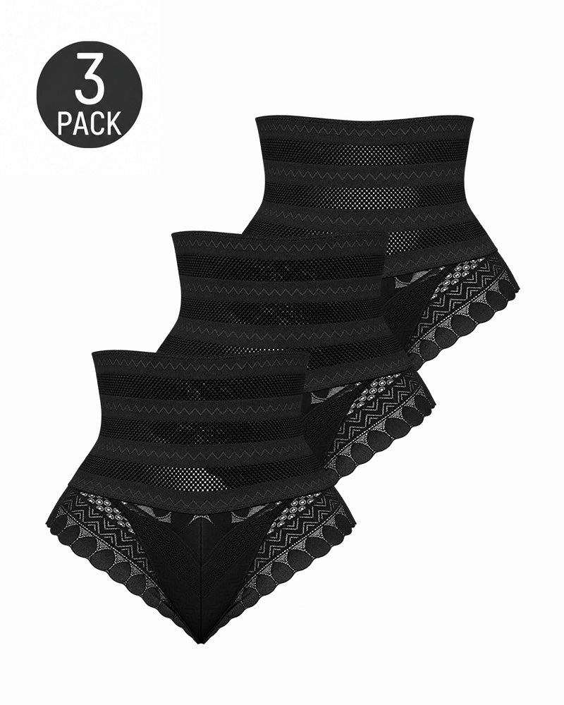 3-Pack High Waist Seamless Breathable Mesh Lace Shaping Panties
