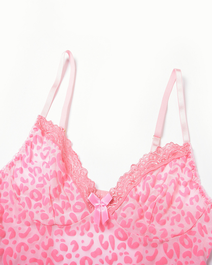 Sexy Leopard Print Sheer Mesh Nightgowns with Matching Thong