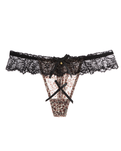 3-Pack Sexy Leopard Print Lace Trim Bell-Decorated Thongs