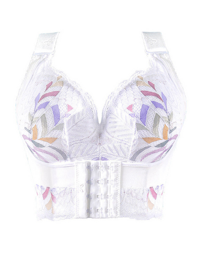 Women's No Steel Ring Bra Front Buckle Lift Bralette Breathable Underwear Breast Gathered Anti-Sagging Lingerie-White