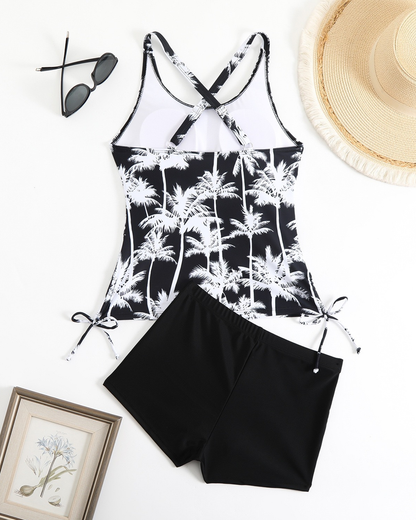 Printed Bodycon Backless Drawstring Slim-Fit Two-Piece Swimsuit