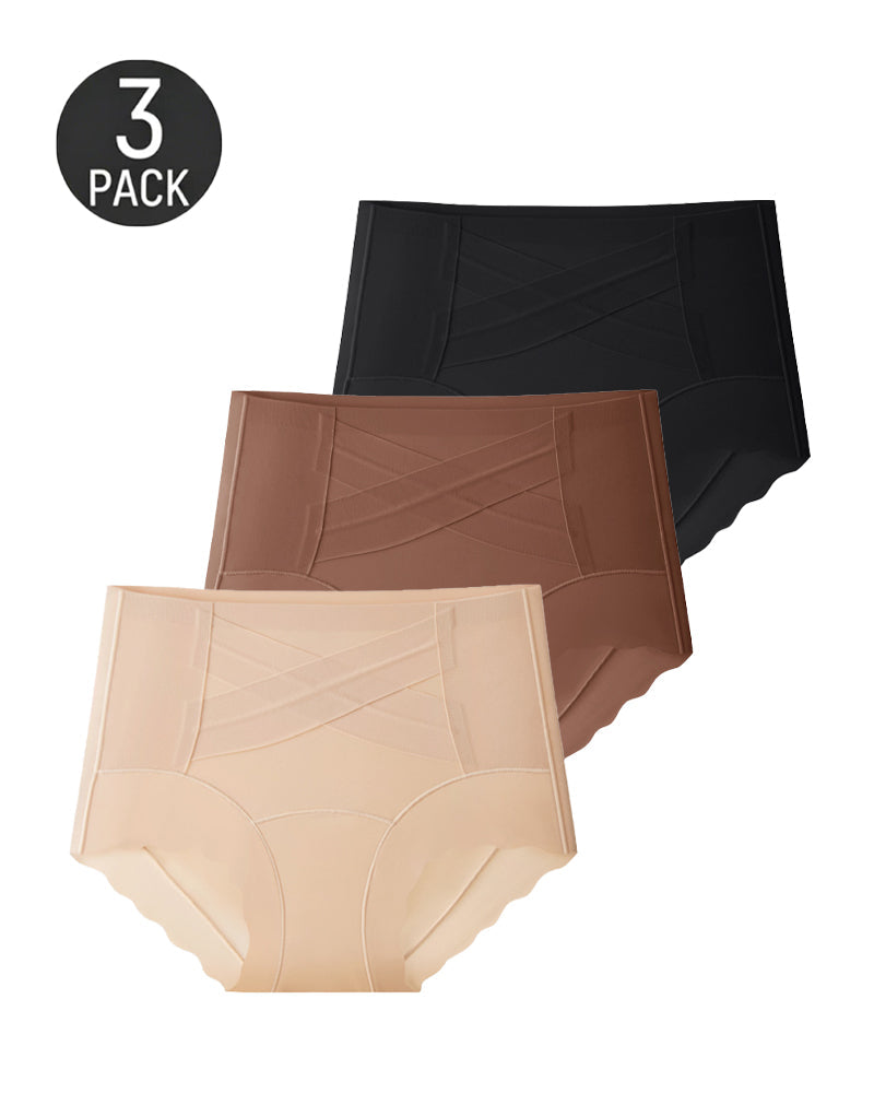 3-Pack High Waist Crossover Tummy Control Seamless Shaping Panties