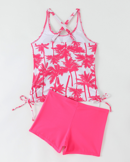 Printed Bodycon Backless Drawstring Slim-Fit Two-Piece Swimsuit