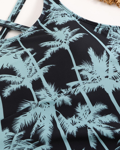 Printed Bodycon Backless Drawstring Slim-Fit Two-Piece Swimsuit