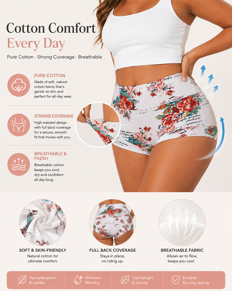 4-Pack Cotton Vintage Print Full-Coverage Panties
