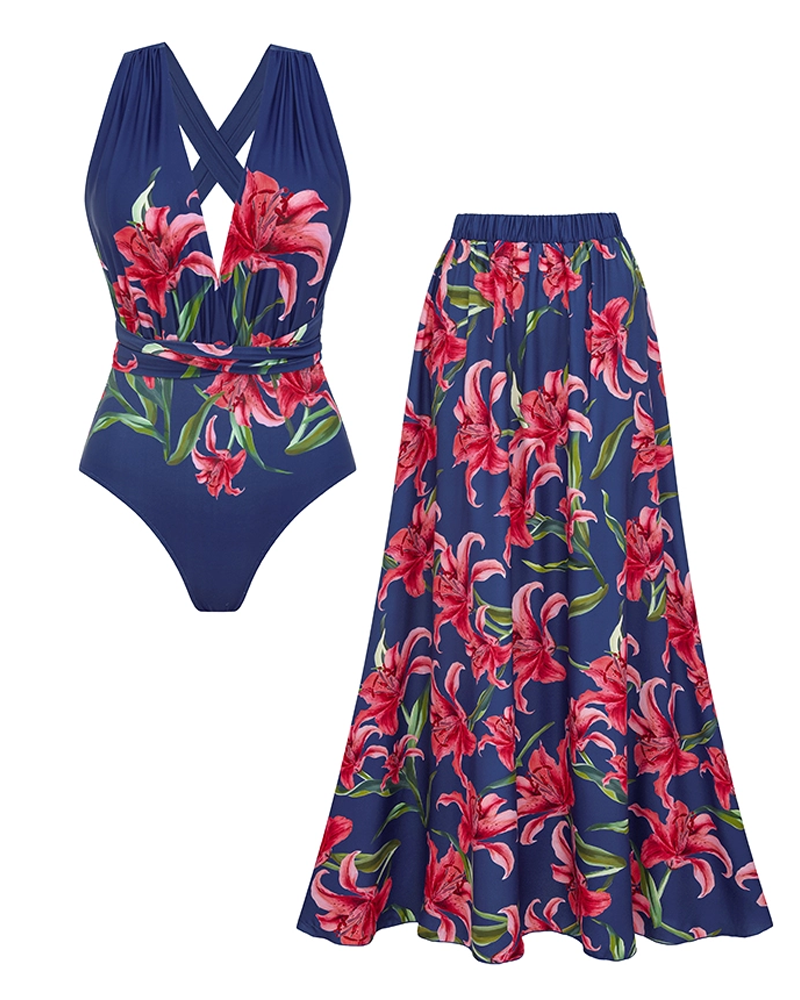 Iris Print Various Ways To Wear Swimsuit Set