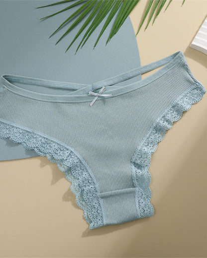 Women's Underwear Threaded Cotton Underwear Cute Bow Low Waist Bikini Lace Panties For Women