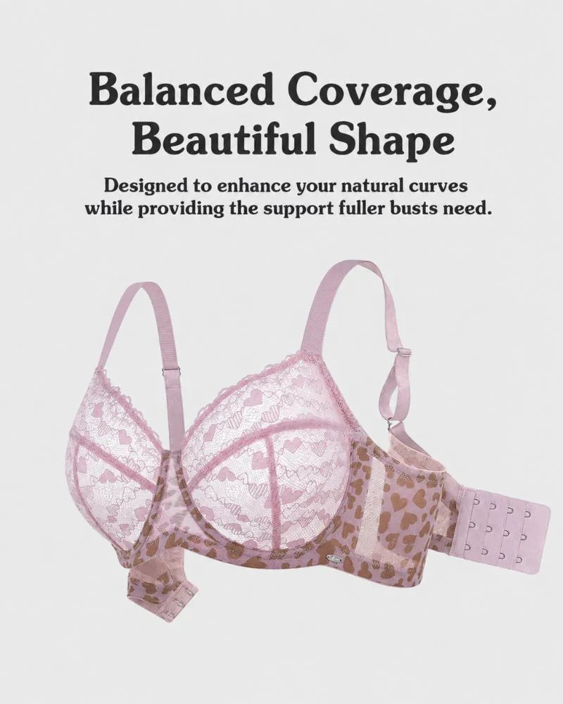 Plus Size Sexy Leopard Heart Lace Push-Up Bra