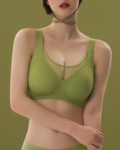 V-neck Push-up Wireless Lace Stretchy Bra