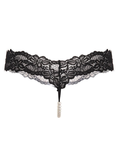 Pearl Decor See-Through Lace Thong