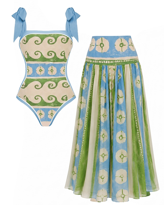 Adjustable Shoulder Straps Printed Swimsuit Set