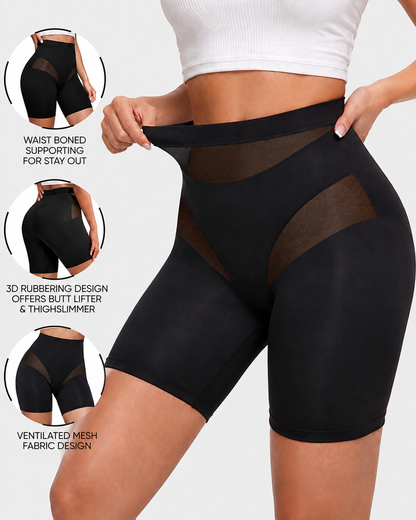 High Waist Tummy Control Sheer Mesh Patchwork Shaping Shorts