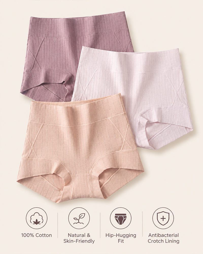 Multiple Pack High Waist Pure Cotton Ribbed Stretch Panties
