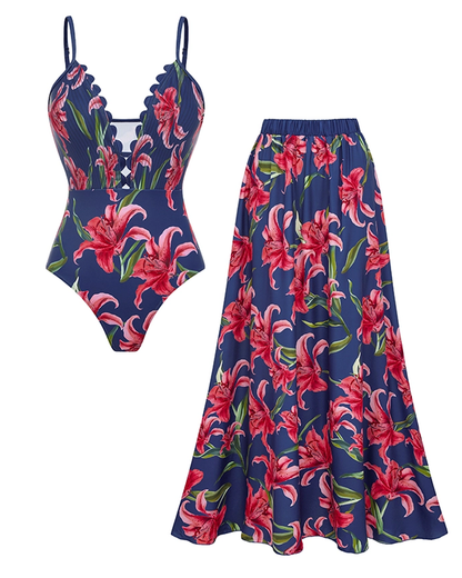 Iris Print Various Ways To Wear Swimsuit Set