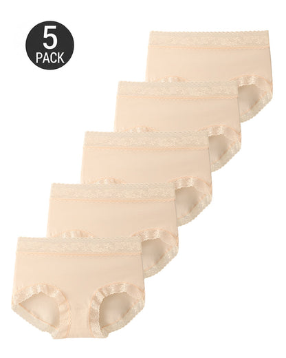 5-Pack Pure Cotton Lace Trim Seamless Breathable Briefs