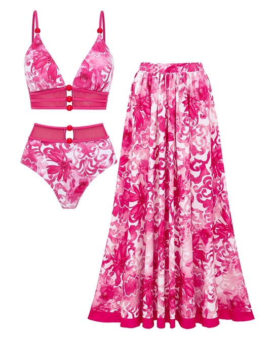 Sexy Cut-Out Floral Print Swimsuit Set