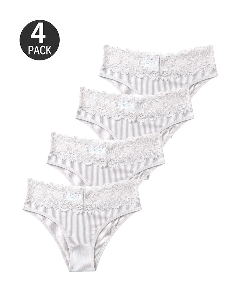 4-Pack Sexy Lace Trim Ribbed Cotton Panties