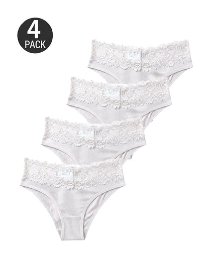 4-Pack Sexy Lace Trim Ribbed Cotton Panties