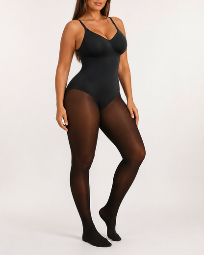 Paneled Fleece-Lined Tummy Control Footed Bodysuit