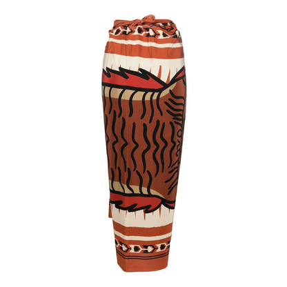 One Shoulder Ruched Rust See Through One Piece Swimsuit and Sarong
