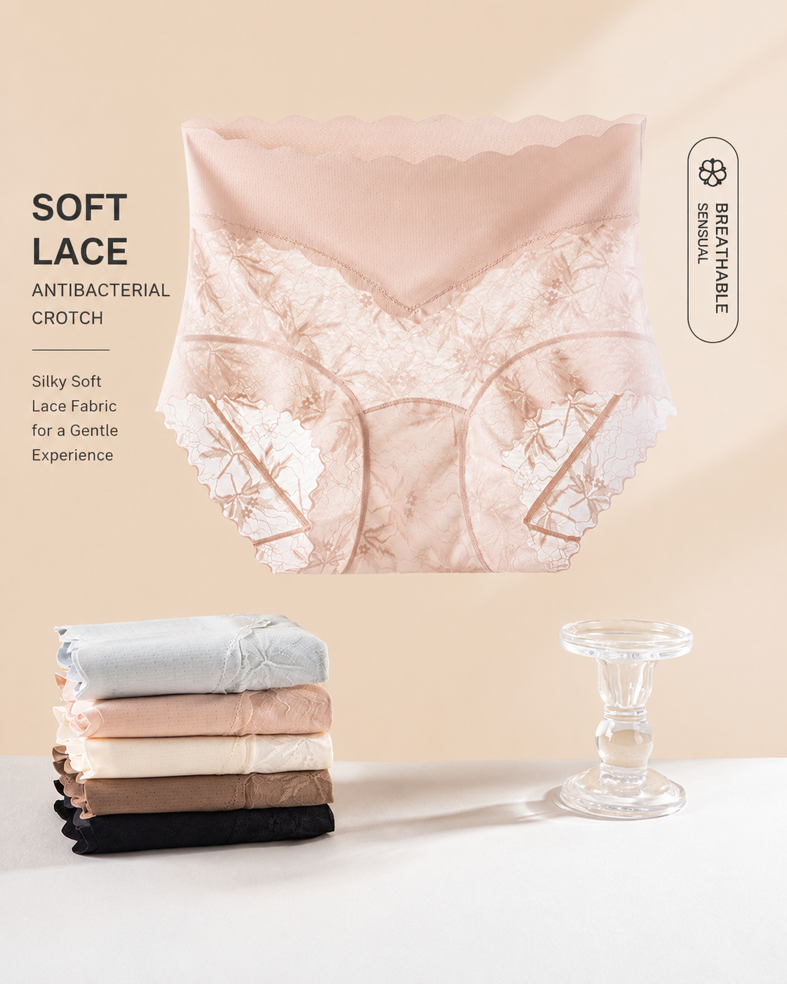 5-Pack Sexy High Waist Seamless Breathable Lace Briefs