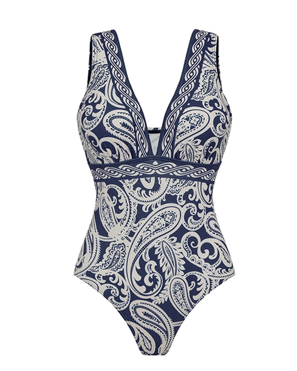 Sexy Blue Paisley Print Swimsuit Set