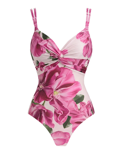 Elegant Pink Floral Printed Swimsuit Set