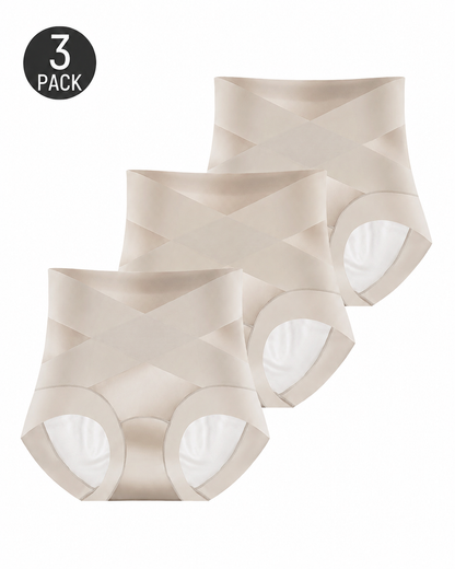 3-Pack High Waist Cross Compression Sheer Mesh Shaping Panties