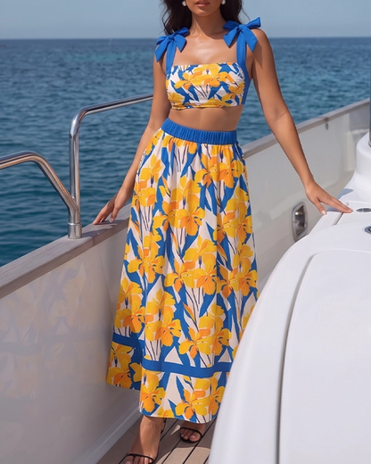 Iris Print Cut-out Swimsuit set