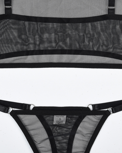 Sexy Solid Color Sheer Mesh Lingerie Set