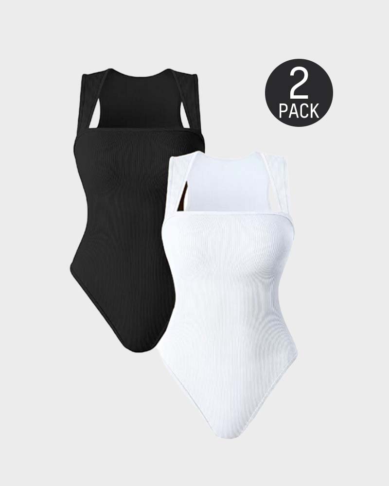 Women's Square Neck Sleeveless Knit Ribbed Vest Bodysuit