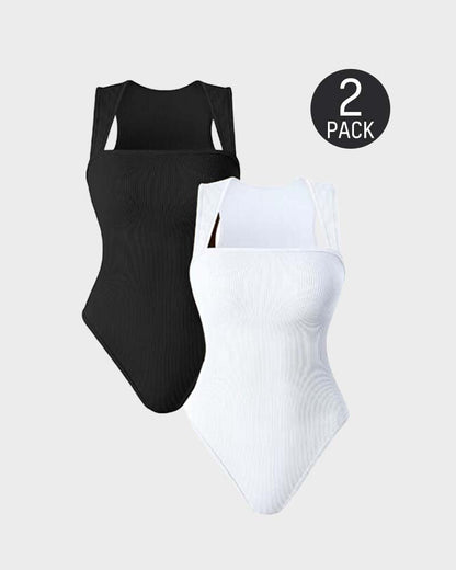 Women's Square Neck Sleeveless Knit Ribbed Vest Bodysuit