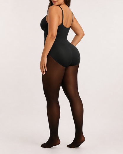 Paneled Fleece-Lined Tummy Control Footed Bodysuit