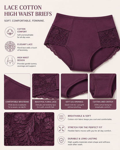 Multiple-Pack Sexy Cotton Lace Patchwork Briefs