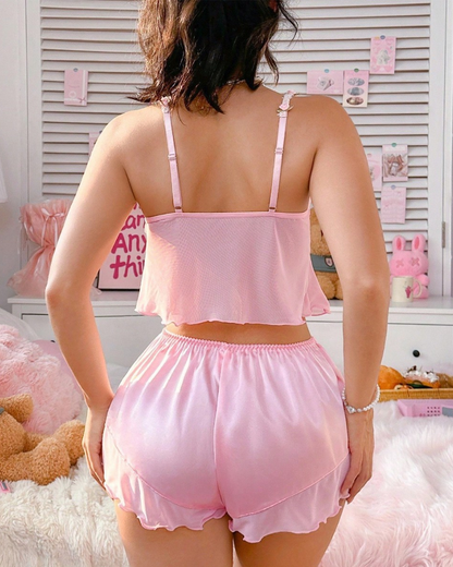 Cute Pink Satin Cami Pajama Set