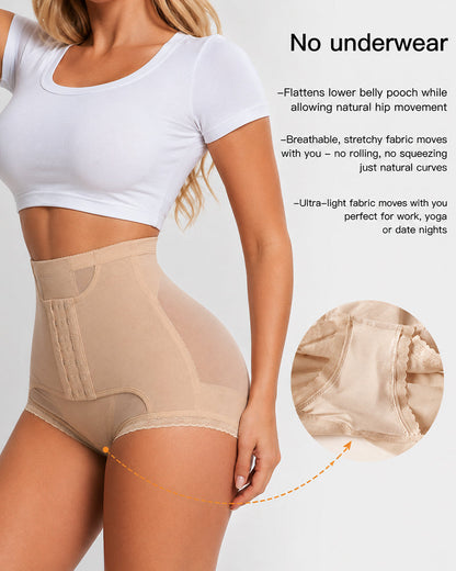 High Waist Hook-eye Tummy Control Mesh Seamless Shaping Panties